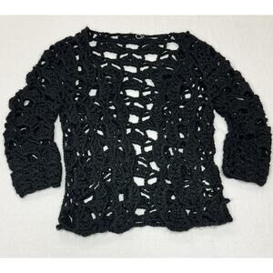 Black Open-Weave Crochet Cardigan Sweater